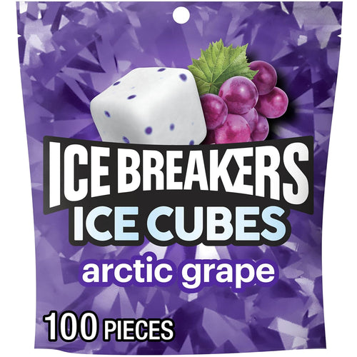 Arctic Grape Sugar-Free Gum Pouch, 8.11 Oz, 100 Ct | Arctic Grape Sugar-Free Gum Cubes with Cooling Crystals, Resealable Pouch for Car, Office and Fresh Breath, 100 Ct