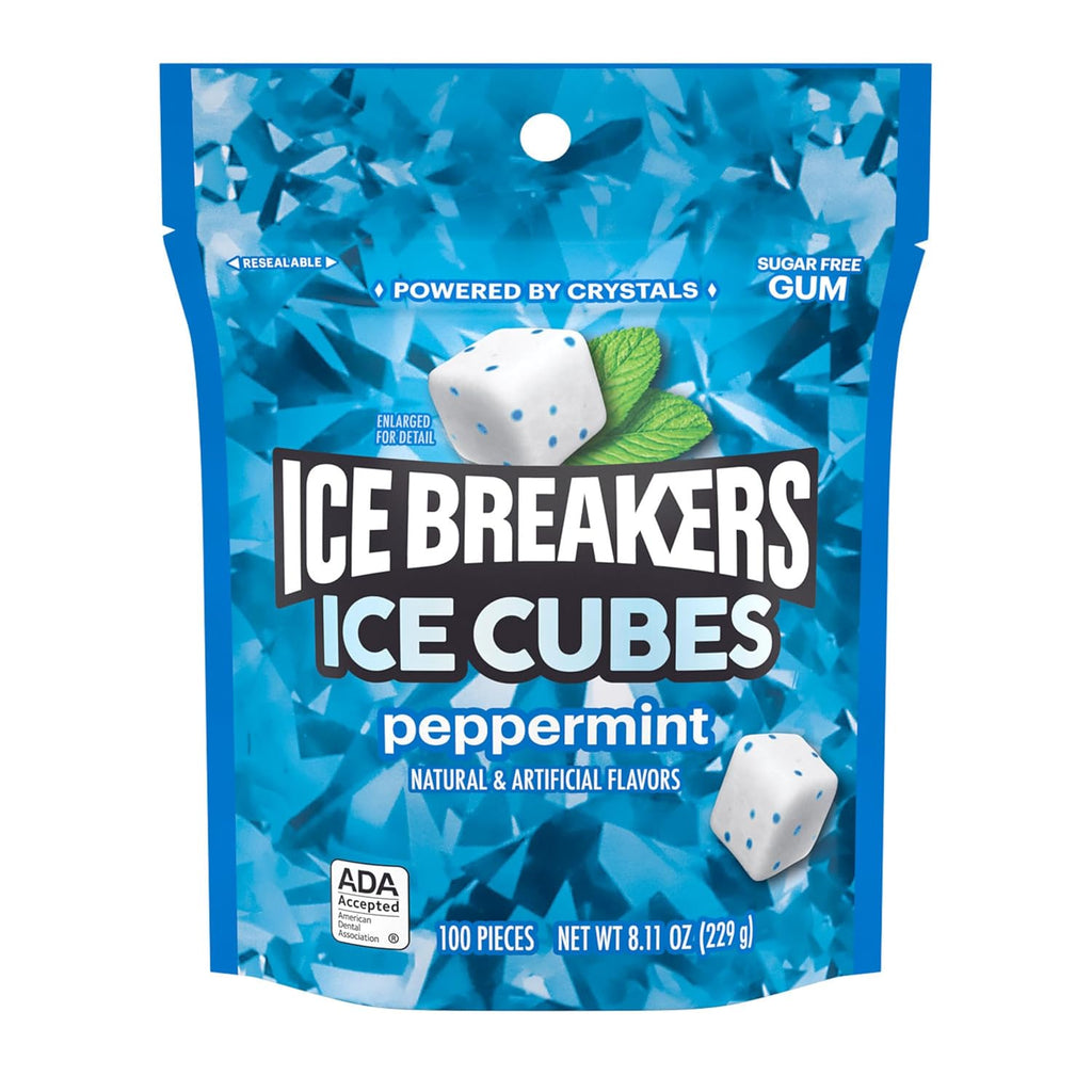 Ice Cubes Peppermint Sugar Free Chewing Gum Pouch, 8.11 Oz (100 Pieces)