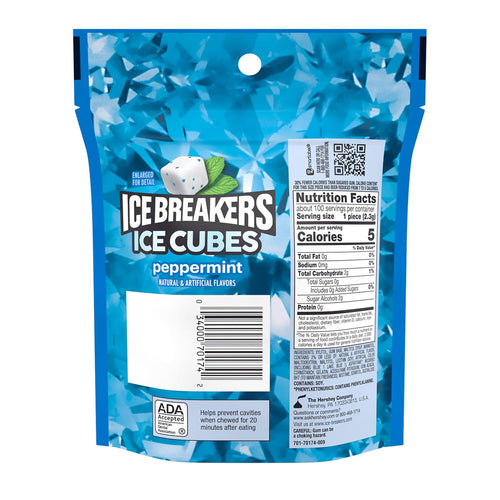 Ice Cubes Peppermint Sugar Free Chewing Gum Pouch, 8.11 Oz (100 Pieces)