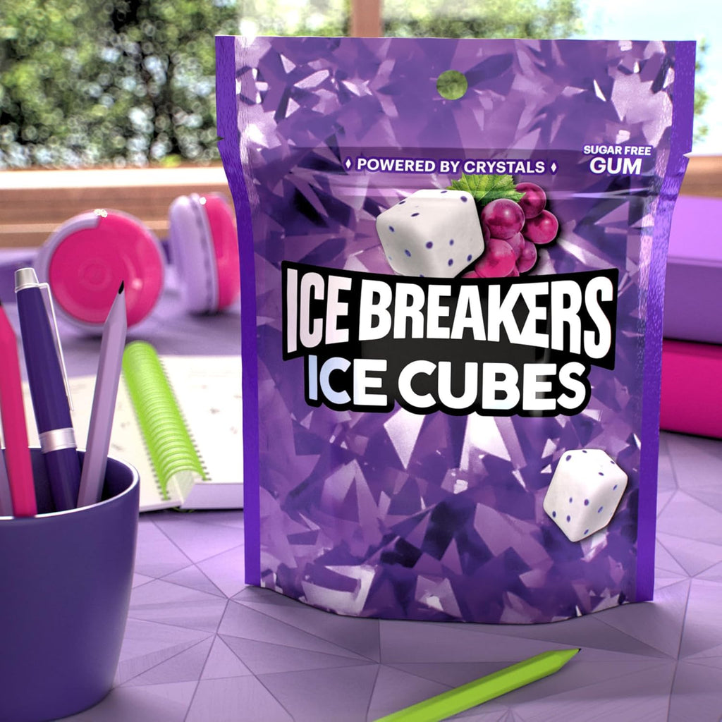 Arctic Grape Sugar-Free Gum Pouch, 8.11 Oz, 100 Ct | Arctic Grape Sugar-Free Gum Cubes with Cooling Crystals, Resealable Pouch for Car, Office and Fresh Breath, 100 Ct